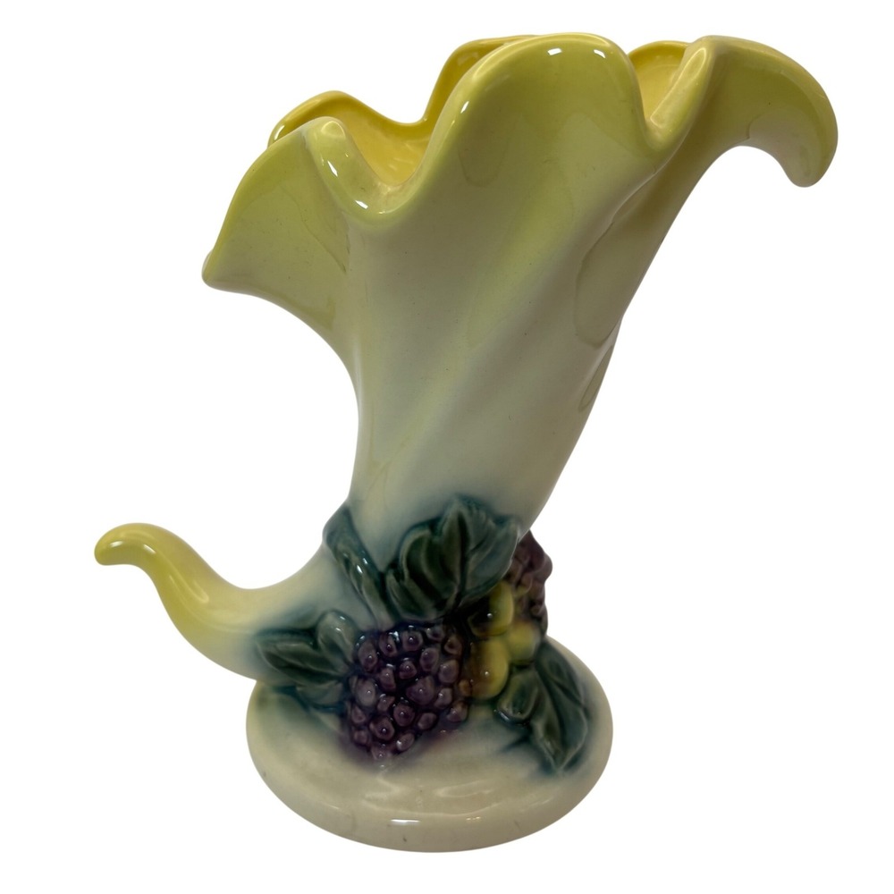 Vintage Hull Pottery Fiesta Cornucopia‎ Vase #49 Yellow Grapes Art Deco 1957 USA